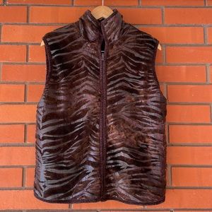 LISA INTERNATIONAL Women's Brown Animal Print Faux Fur Vest Size Large
